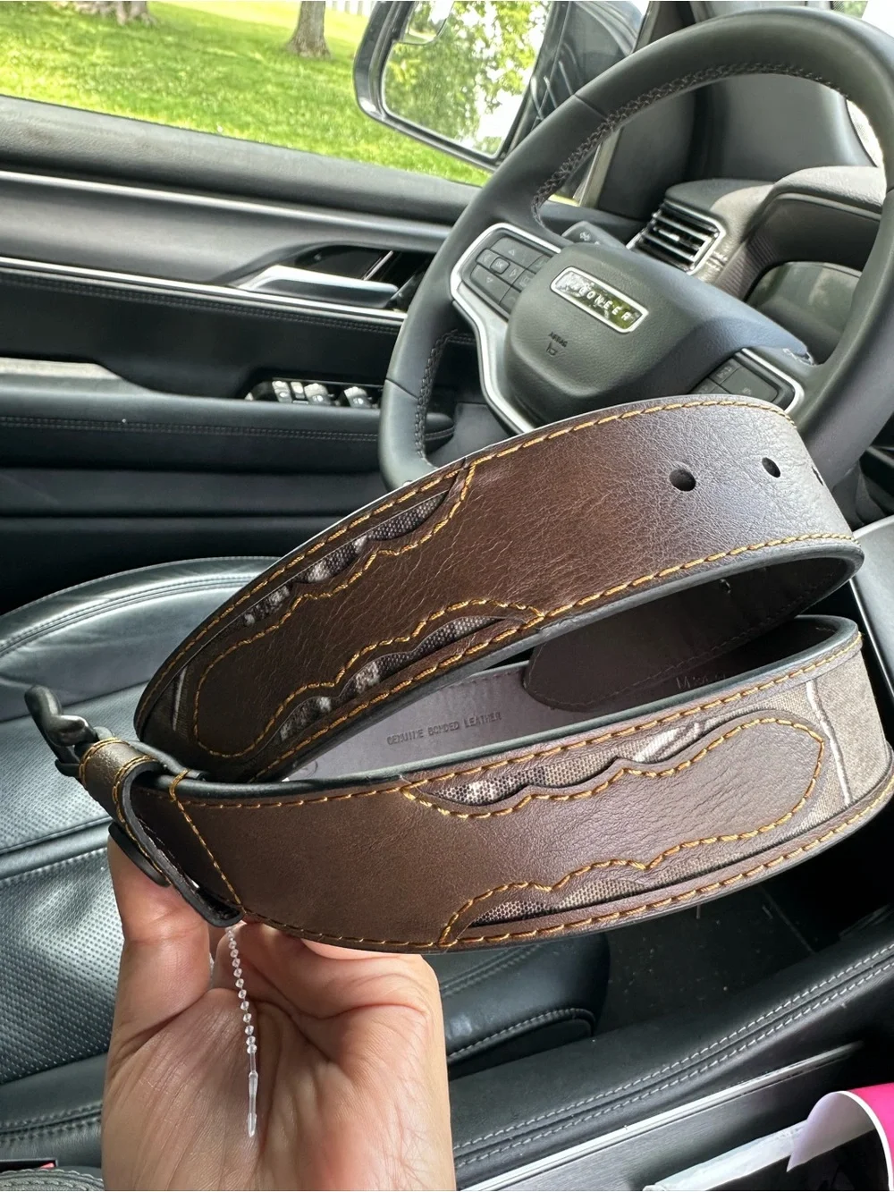 Realtree Brown Leather Trim Belt with Camouflage Inlay